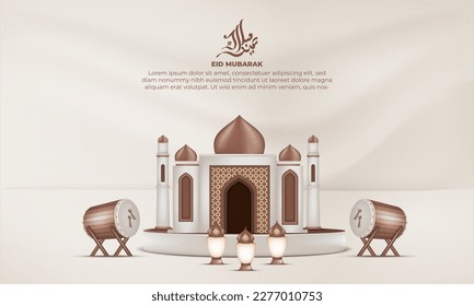 Realistic ramadan background with ,lantern, mosque, islamic drum for banner, greeting card