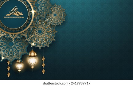 Realistic ramadan background with, lantern, mandala. for banner, greeting card