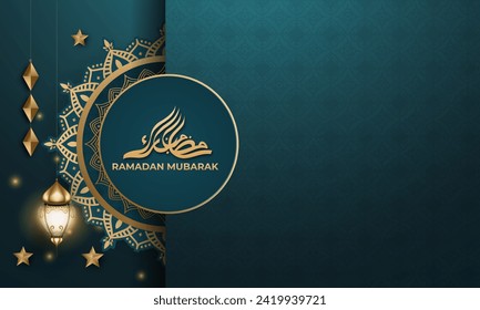 Realistic ramadan background with, lantern, mandala. for banner, greeting card
