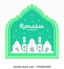 Fondo realista de Ramadan Kareem con ilusión de mezquita plana