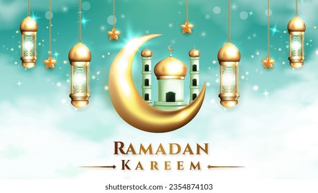 Fondo de ramadan kareem realista adecuado para banner, tarjeta de saludo o tu negocio con tema de Ramadán