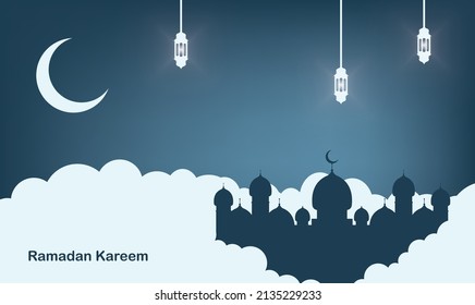 Realista ramadan kareem plano eid al-fitr ilustración mubarak wallpaper hari raya aidilfitri vector