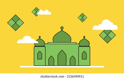 Realistic ramadan kareem flat eid al-fitr illustration mubarak wallpaper hari raya aidilfitri vector