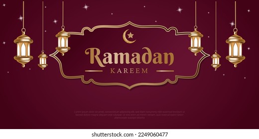 Realistic ramadan kareem greeting card design with islamic decorations.
