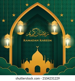 realistisches Kareem-Vektordesign mit Kerzenleuchten und Sternen. Grußkarte Ramadan