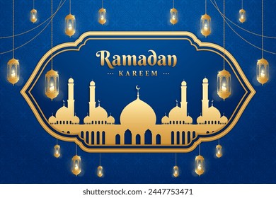 Realistic ramadan kareem and islamic background with candle lanterns and islamic pattern