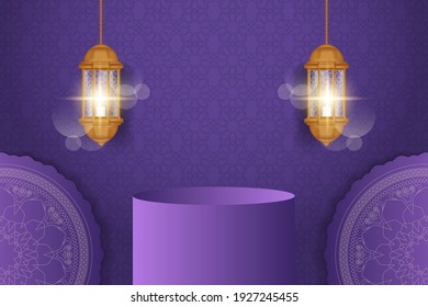 Realistic ramadan kareem sale banner with 3d podium. Vector Illustration