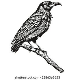 Realistic Raven vector, hand drawn animal illustration corbie
