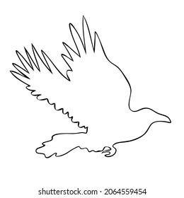 Realistic raven vector silhouette for icon. Hand drawn style