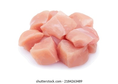 Realistic raw chicken meat isolated on white background. Vector illustration made in a realistic style