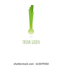 Realistic raw vegetables. Isolated icon of ripe onion with text Think green. Vector illustration