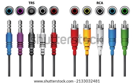 realistic rca jack for audio and video input, usb hdmi trs data cable connector element. 