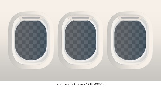 Realistic Rectangular Portholes With Transparent Glass. Airplane And Space Shuttle Window. Vector Illustration