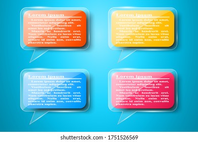 Realistic  rectangular  text banner on glass icons. Color speech bubble vector set. Business infographics.