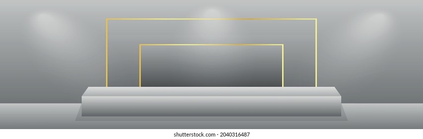 Realistic rectangular white podium in a light studio - Vector illustration