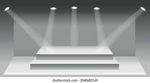 Realistic rectangular white podium in a light studio - Vector illustration
