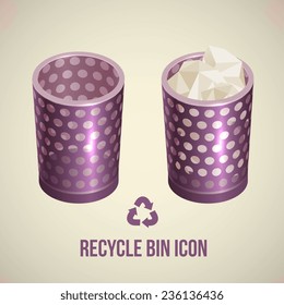 Realistic recycle bin icon, isolated vector illustration. Design for stickers, logo, web and mobile app.