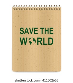 Realistic Recycle Brown Cover Notepad and Save The World Icon, Credit map from Nasa
