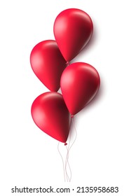 Realistic red 3d balloons isolated on transparent background. Air balloons for Birthday parties, celebrate anniversary, weddings festive season decorations. Helium vector balloon illustration.