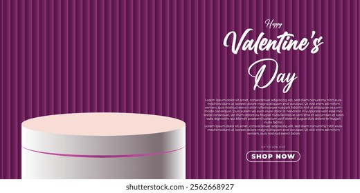 Realistic red 3D cylindrical podium background for valentine's day banner. Valentine's day minimal scene for products showcase, Promotional display. Vector room platforms.