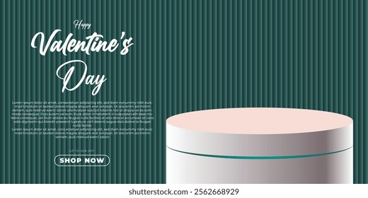 Realistic red 3D cylindrical podium background for valentine's day banner. Valentine's day minimal scene for products showcase, Promotional display. Vector room platforms.