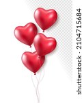 Realistic red 3d heart balloons isolated on transparent background. Air balloons for Birthday parties, celebrate anniversary, weddings festive season decorations. Helium vector balloon illustration.