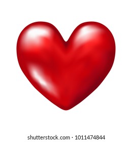 Realistic  red  3d  heart.  Valentines day and weeding decoration element. Vector  illustration for sale banner,  greeting postcard, save the date card templates.