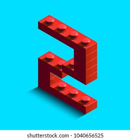 Realistic red 3d isometric letter Z of the alphabet from constructor lego bricks. Red 3d isometric plastic letter from the lego building blocks. Lego letters. 3d letters