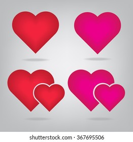 Realistic red 3d valentine heart with glare on grey background. Vector illustration