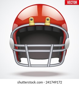 Realistic Red American football helmet with reflex. Equipment sport illustration. Vector Isolated on background.