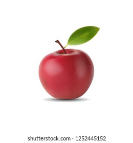 realistic red apple with green leaf  isolated on white background. Vector illustrations