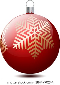 Realistic red ball on white background. Festive background. Festive realistic decoration. Christmas background. Christmas holiday gift card. December, happy party. New year's celebration.