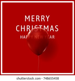 Realistic red balloon for Christmas and new year concept. Merry Christmas. Happy new year card.