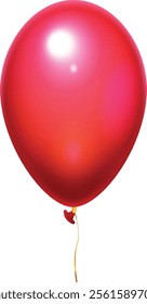 Realistic red balloon floating gracefully with a shiny gold ribbon, isolated against a bright white background, creating a festive atmosphere perfect for celebrations and party decorations