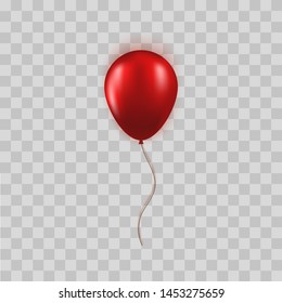 Realistic red balloon isolated on transparent background. Vector element for Birthday or Black Friday Sale greeting card concept.