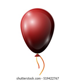 Realistic red balloon with ribbon isolated on white background. Vector illustration of shiny colorful glossy balloon