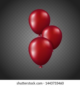 Realistic red balloons. Template for banner bunch scarlet balloons