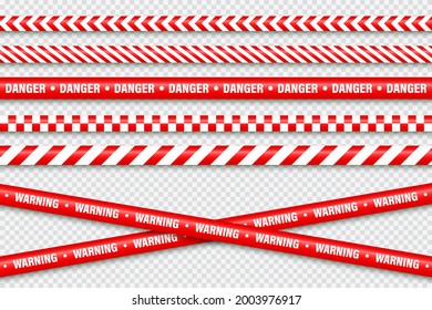 Realistic red barricade tape. Police warning line. Danger or hazard stripe. Under construction sign. Vector illustration. svg