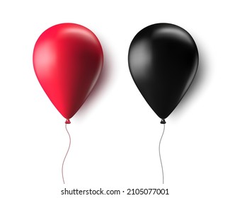 Realistic red and black 3d balloons isolated on transparent background. Air balloon for Birthday parties, celebrate anniversary, weddings festive season decorations. Helium vector ballon illustration