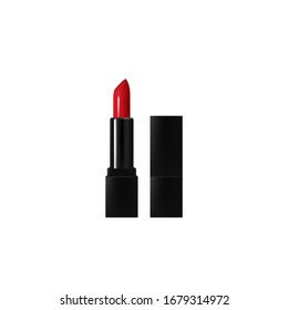 Realistic, red black lipsticks. 3D vector illustration of lipstick