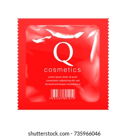 Realistic Red Blank template Packaging Foil wet wipes Pouch Medicine Or Condom. Food Packing Coffee, Salt, Sugar, Pepper, Spices, Sweets. Template For Mock up Your Design. vector illustration.