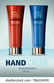 Realistic red and blue cosmetic creme, vector illustration
