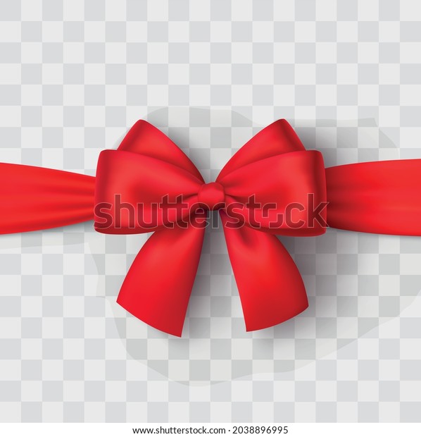 Realistic red bow. Christmas\
shiny red satin ribbon. New year gift. Decorative red satin ribbon\
and bow with shadow on transparent background - stock\
vector.