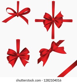 Realistic red bow collection. Perfect for promotion design, ads, sale, gift cards. Fully editable and scalable vector EPS file