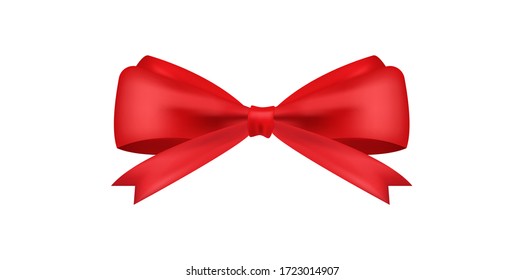 Realistic red bow for decoration gifts, greetings, holidays. Stock vector illustration isolated on white background.