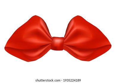 Realistic red bow for decoration gifts, greetings, holidays. Stock vector illustration isolated on white background.