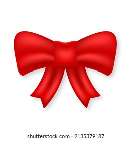 El Ojo Rojo Realista para la Decoración Presente. Elegante Knot de satén para Navidad, cumpleaños, sorpresa de aniversario. Elemento de regalo de tira de cinta de seda sobre fondo blanco. Ilustración de vectores aislados.