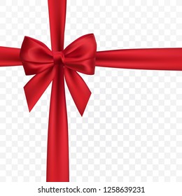 Realistic red bow. Element for decoration gifts, greetings, holidays. Vector illustration.