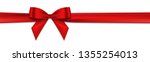 Realistic Red bow and horizontal ribbon shiny satin with shadow for decorate your wedding invitation card or greeting card vector EPS10 isolated on white background.