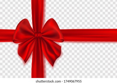 Realistic Red bow and horizontal ribbon shiny satin for decoration gifts, greetings, holidays. Decorative red bow with horizontal ribbon.